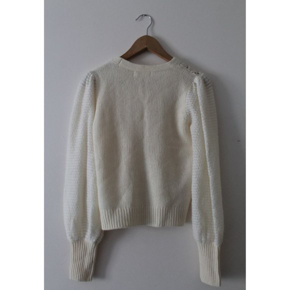 Anthropologie Elizabeth Pointelle Wool Sweater Ivory Size XS Knit Alpaca - Picture 5 of 7